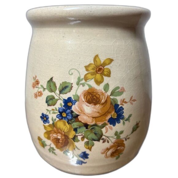 Vintage Marshall Pottery Hand Turned 6" x 5.25" Flower Ceramic Crock Vase Texas - Picture 1 of 4